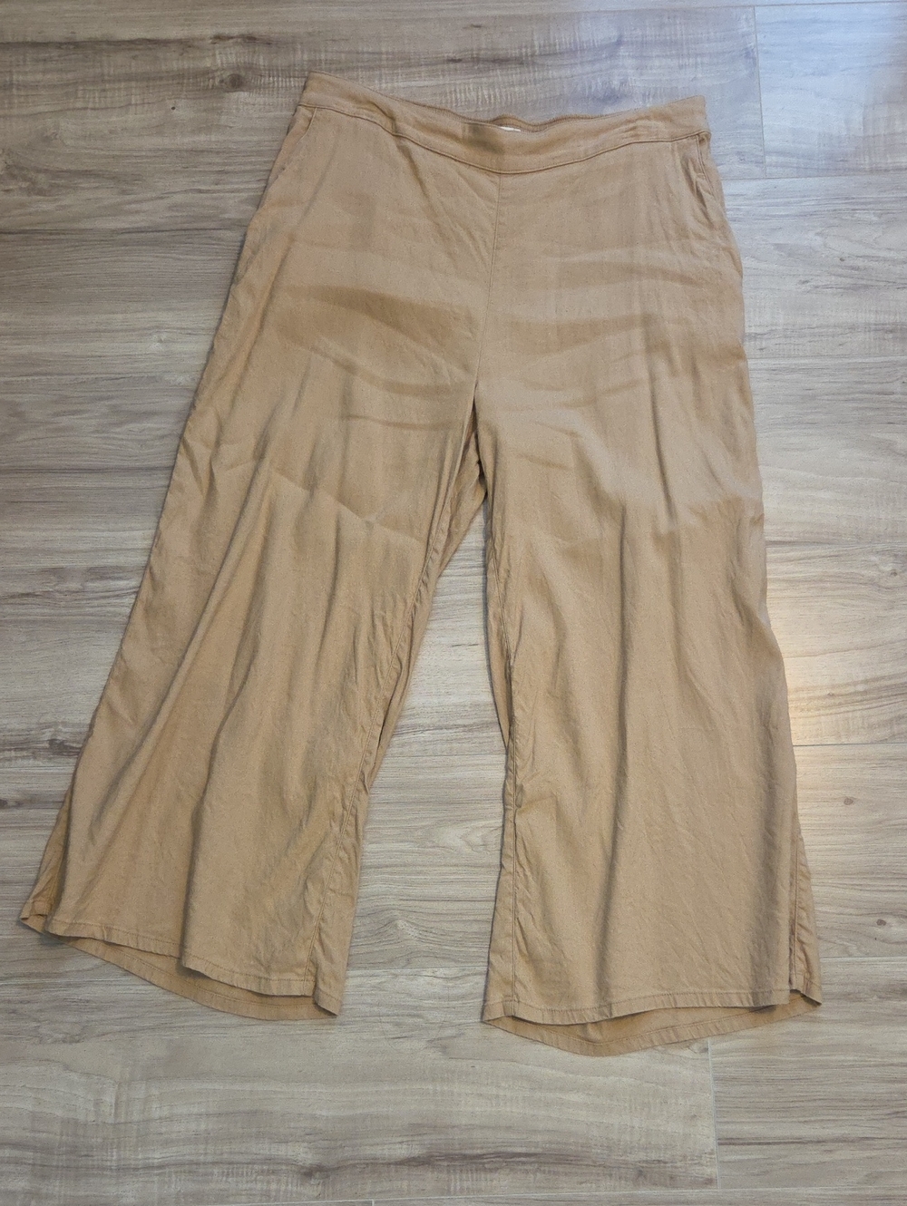 Khaki Linen Wide Leg Capris
